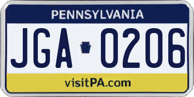 PA license plate JGA0206