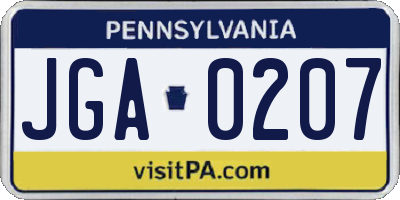 PA license plate JGA0207