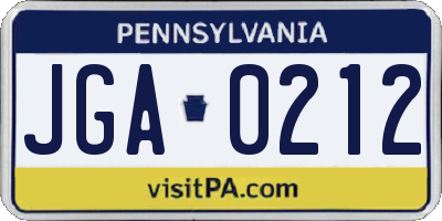 PA license plate JGA0212