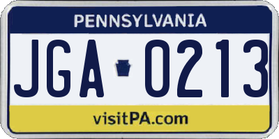 PA license plate JGA0213