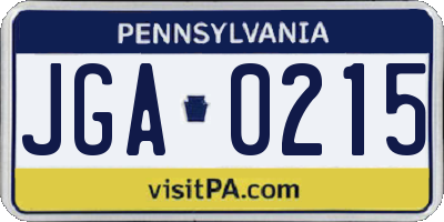 PA license plate JGA0215