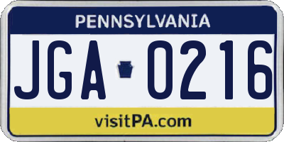 PA license plate JGA0216