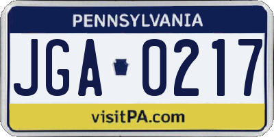 PA license plate JGA0217