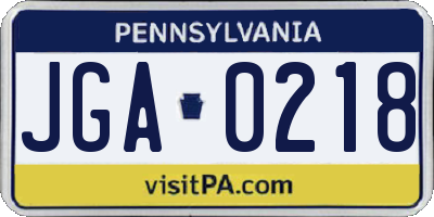 PA license plate JGA0218