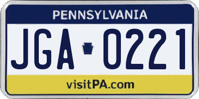 PA license plate JGA0221