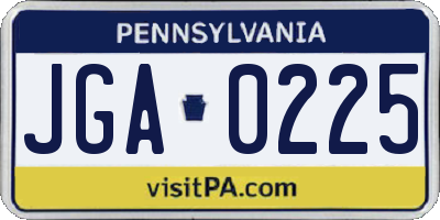 PA license plate JGA0225