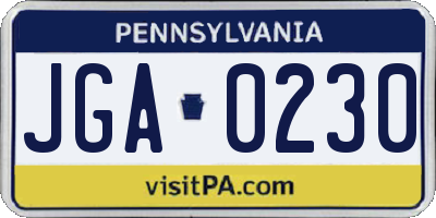 PA license plate JGA0230