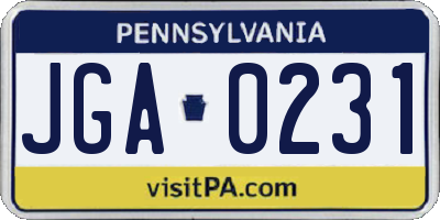 PA license plate JGA0231