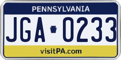PA license plate JGA0233