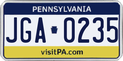 PA license plate JGA0235