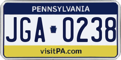 PA license plate JGA0238