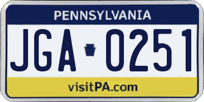 PA license plate JGA0251