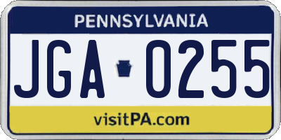 PA license plate JGA0255
