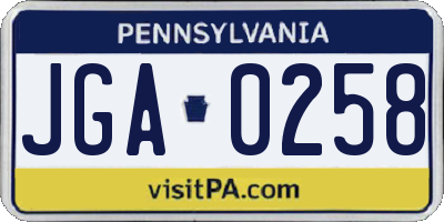 PA license plate JGA0258
