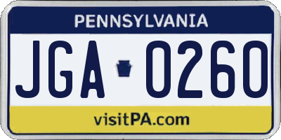 PA license plate JGA0260