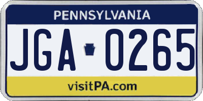 PA license plate JGA0265