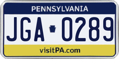 PA license plate JGA0289