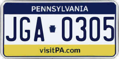 PA license plate JGA0305