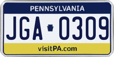 PA license plate JGA0309