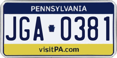 PA license plate JGA0381