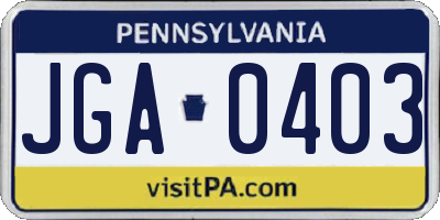 PA license plate JGA0403