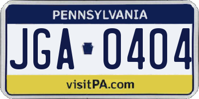 PA license plate JGA0404