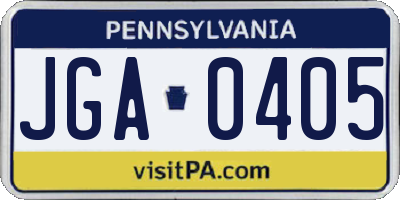 PA license plate JGA0405