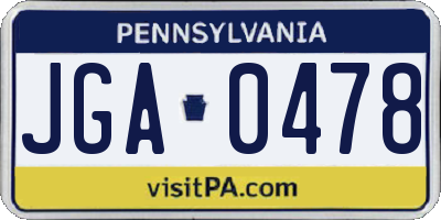 PA license plate JGA0478