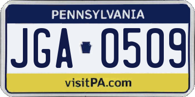 PA license plate JGA0509