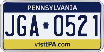 PA license plate JGA0521