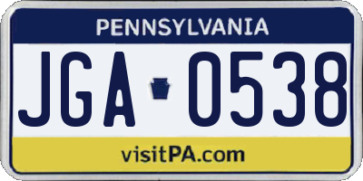 PA license plate JGA0538