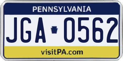 PA license plate JGA0562