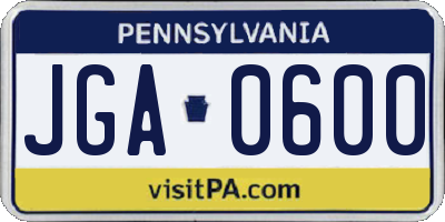 PA license plate JGA0600
