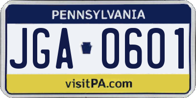 PA license plate JGA0601