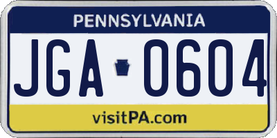 PA license plate JGA0604