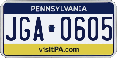 PA license plate JGA0605