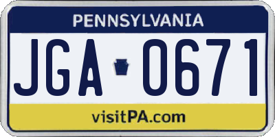 PA license plate JGA0671