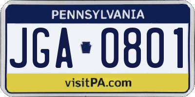 PA license plate JGA0801