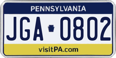 PA license plate JGA0802