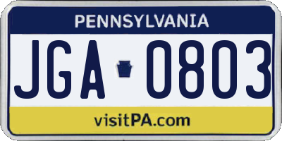 PA license plate JGA0803
