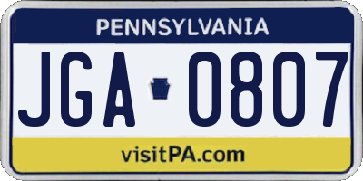 PA license plate JGA0807