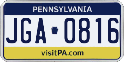PA license plate JGA0816