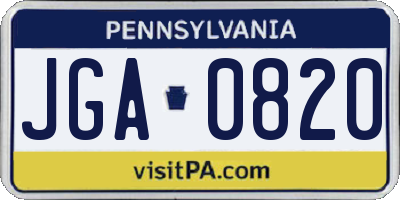 PA license plate JGA0820