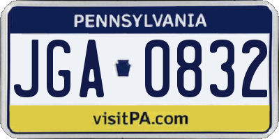 PA license plate JGA0832