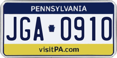 PA license plate JGA0910