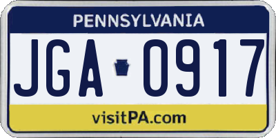 PA license plate JGA0917