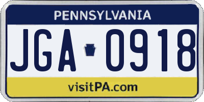PA license plate JGA0918