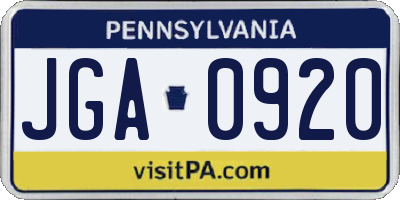 PA license plate JGA0920