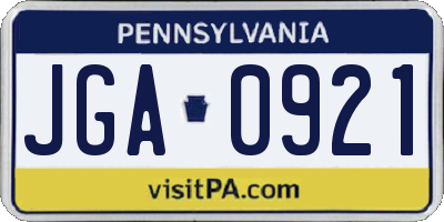 PA license plate JGA0921