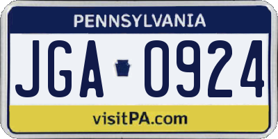 PA license plate JGA0924